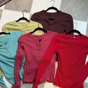 5 light weight long sleeve shirts Colorful Long Sleeve Henley Tops